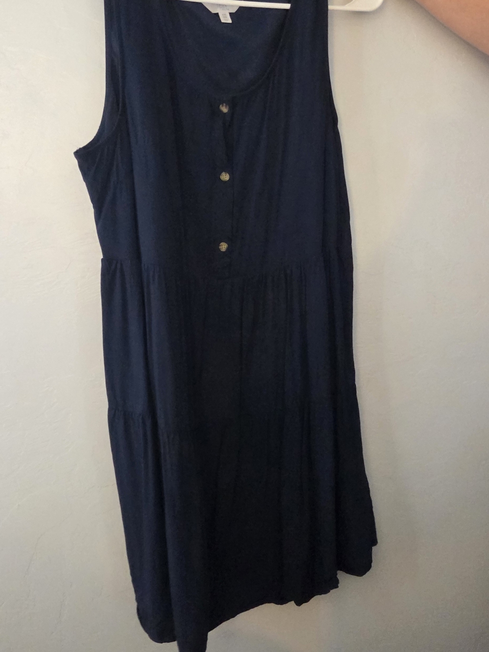 Time and Tru Navy Sleeveless Tiered Midi Dress with Buttons